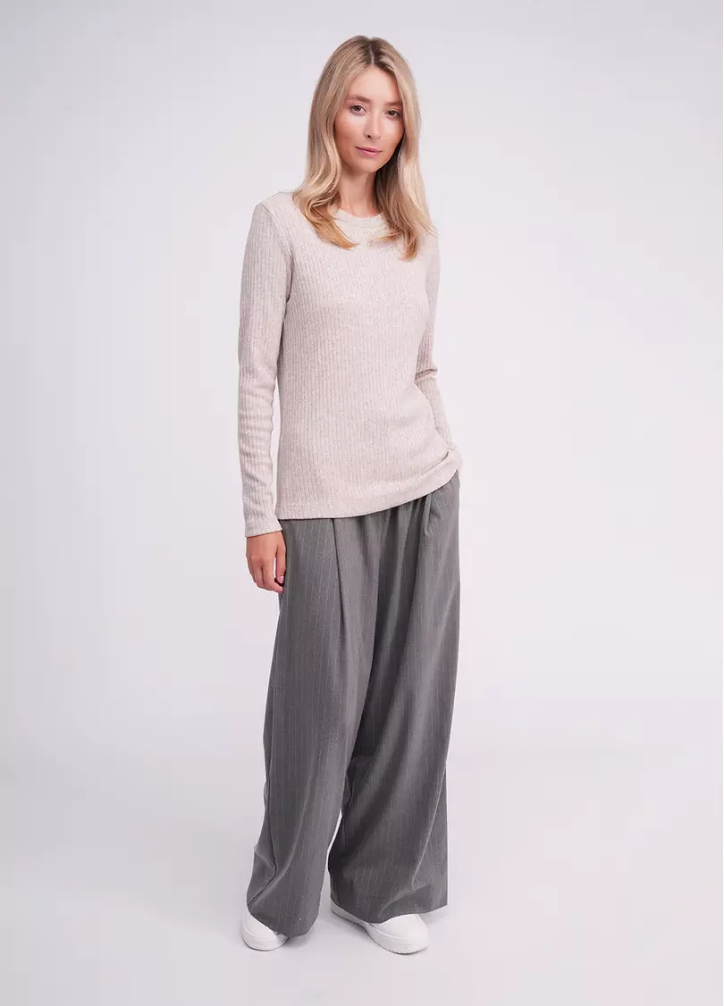 Трикотажный лонгслив в рубчик MOSSLINES 7003/150 almond melange (бежевый)