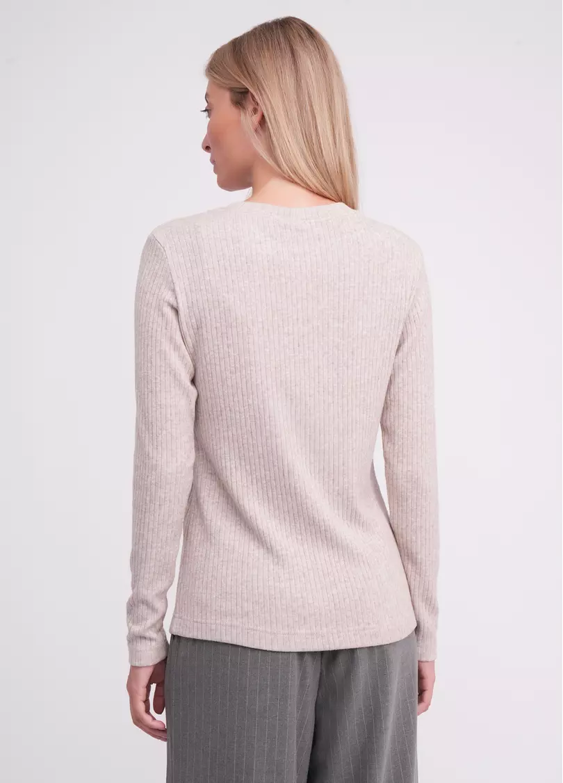Трикотажный лонгслив в рубчик MOSSLINES 7003/150 almond melange (бежевый)
