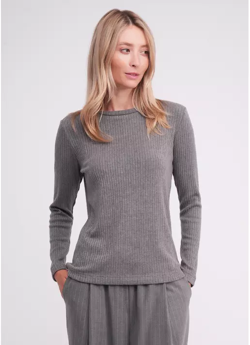 Трикотажный лонгслив в рубчик MOSSLINES 7003/150 gunsmoke melange (серый)