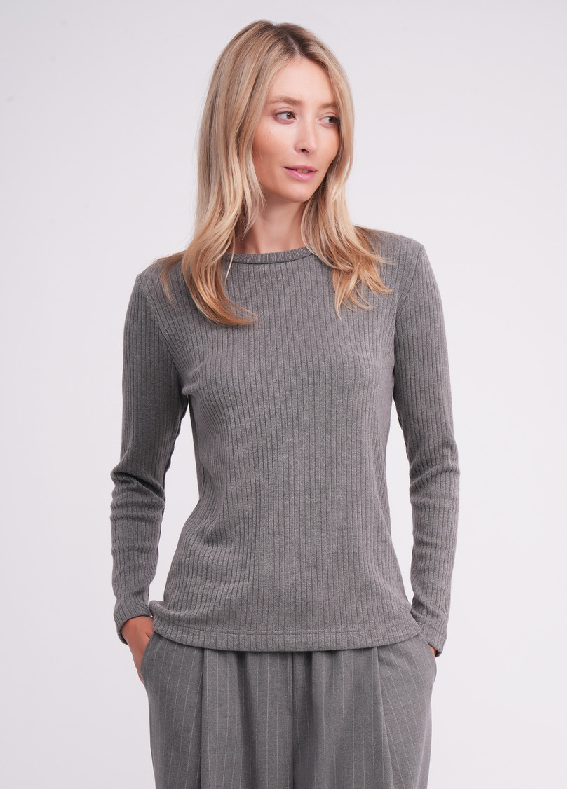 Трикотажный лонгслив в рубчик MOSSLINES 7003/150 gunsmoke melange (серый)