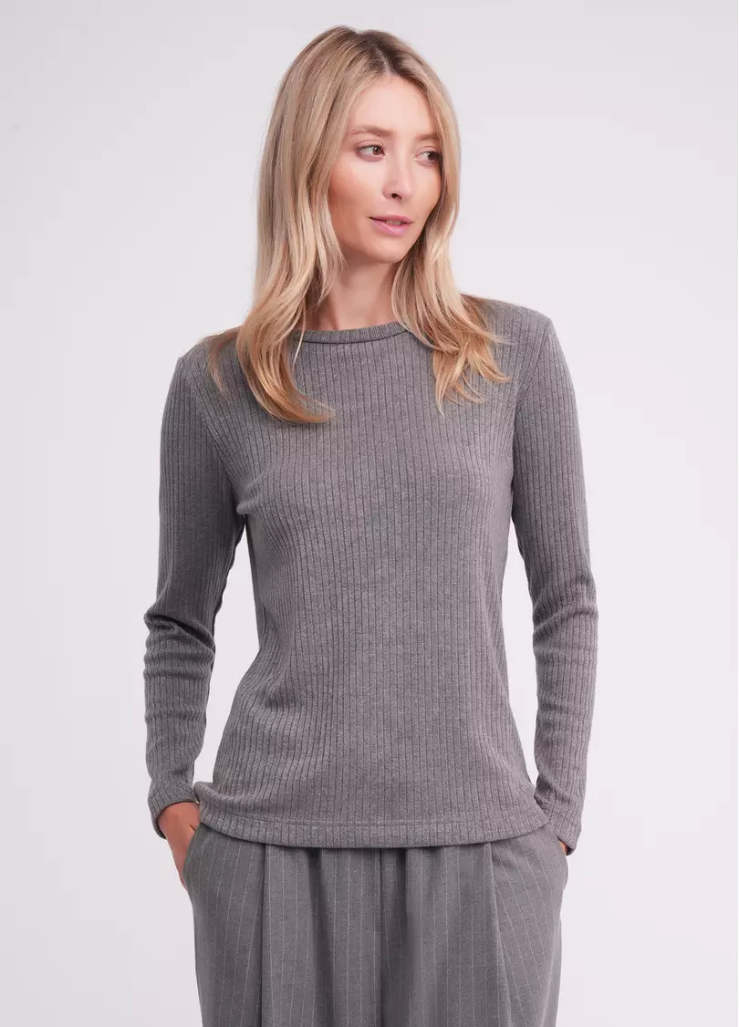 Трикотажный лонгслив в рубчик MOSSLINES 7003/150 gunsmoke melange (серый)