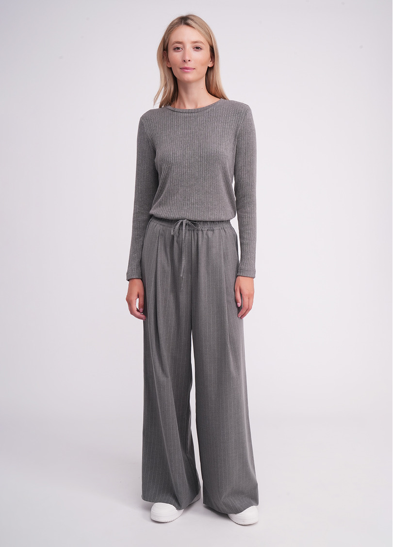 Трикотажный лонгслив в рубчик MOSSLINES 7003/150 gunsmoke melange (серый)