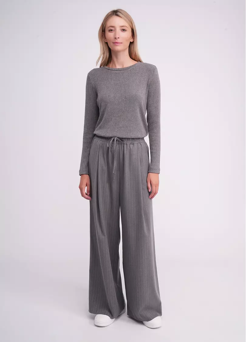 Трикотажный лонгслив в рубчик MOSSLINES 7003/150 gunsmoke melange (серый)