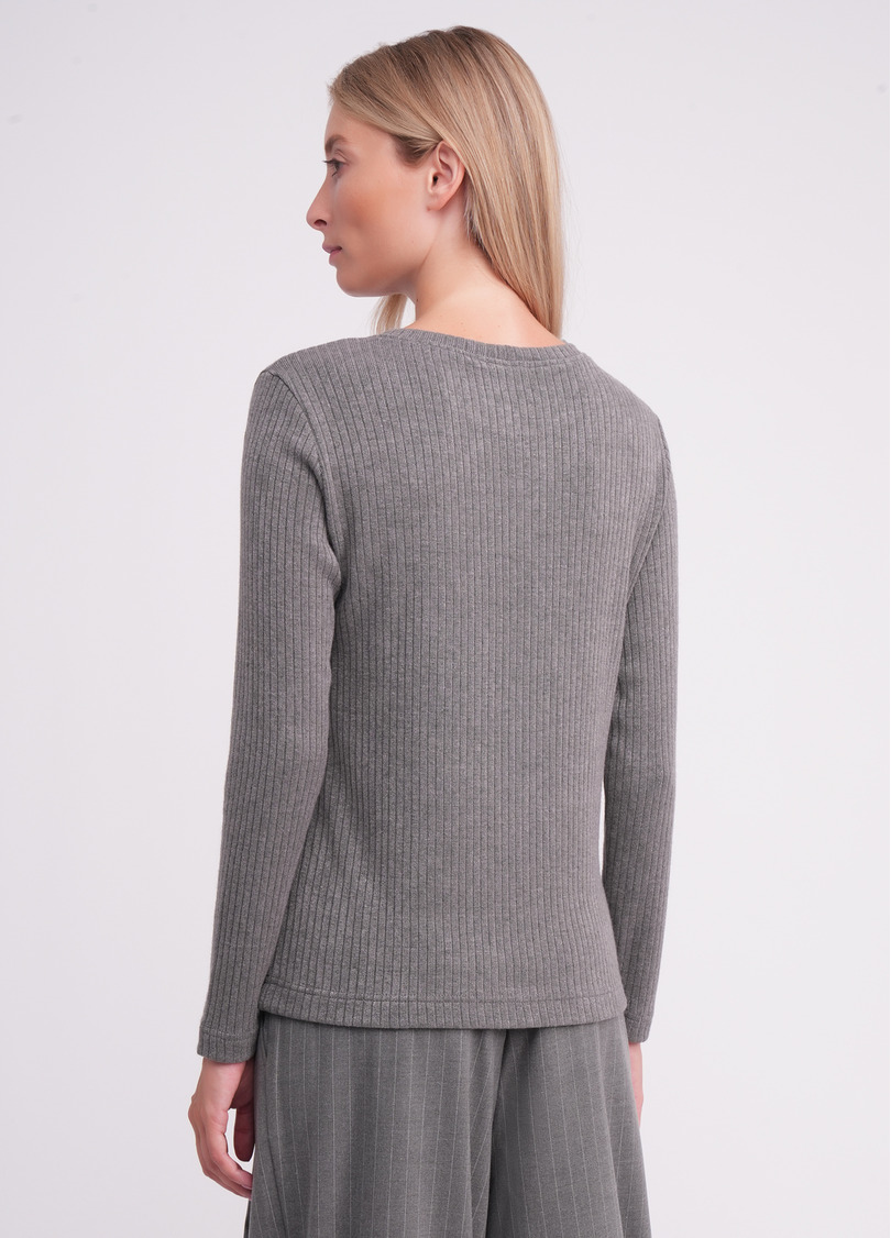 Трикотажный лонгслив в рубчик MOSSLINES 7003/150 gunsmoke melange (серый)