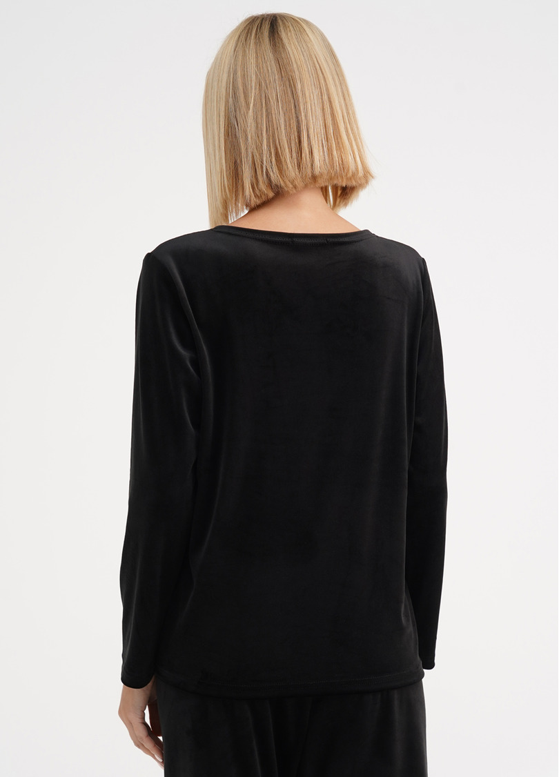 Велюровий топ з V-подібним вирізом та мереживом SOFT WINTER 4411/081 black (чорний)