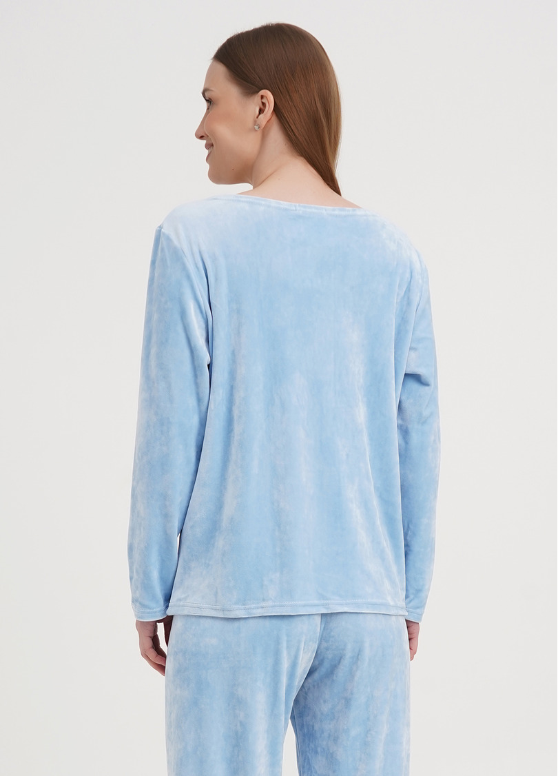 Велюровый топ с V-образным вырезом и кружевом SOFT WINTER 4411/081 blue (голубой)