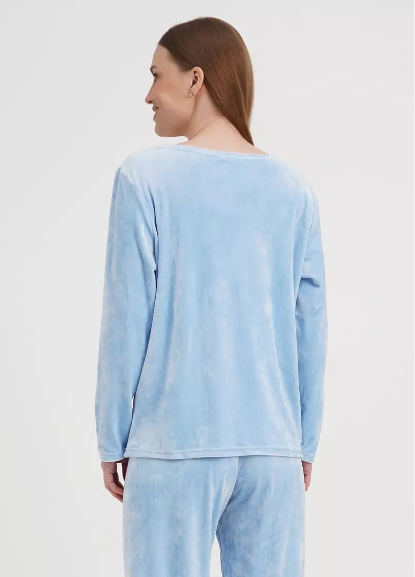 Велюровый топ с V-образным вырезом и кружевом SOFT WINTER 4411/081 blue (голубой)