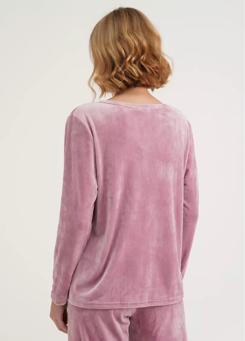 Велюровый топ с V-образным вырезом и кружевом SOFT WINTER 4411/081 pink (розовый)