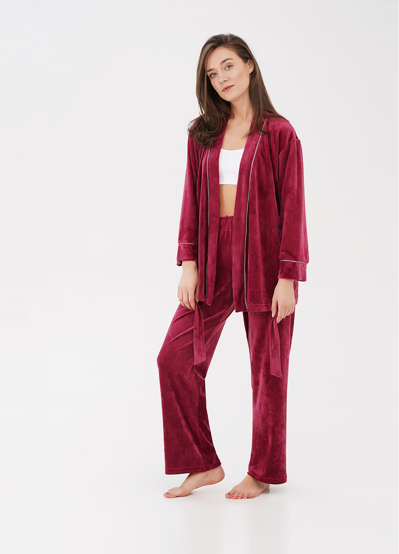 Велюровий жакет на запах SOFT WINTER 4501/080 burgundi (бордовий)