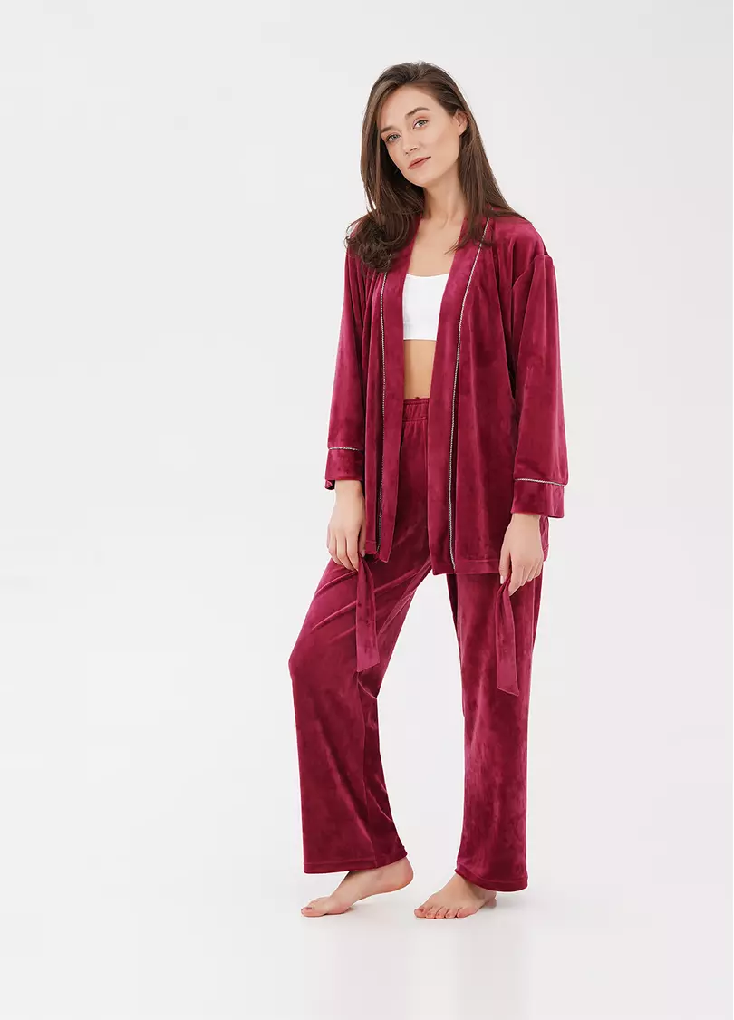 Велюровый жакет на запах SOFT WINTER 4501/080 burgundi (бордовый)