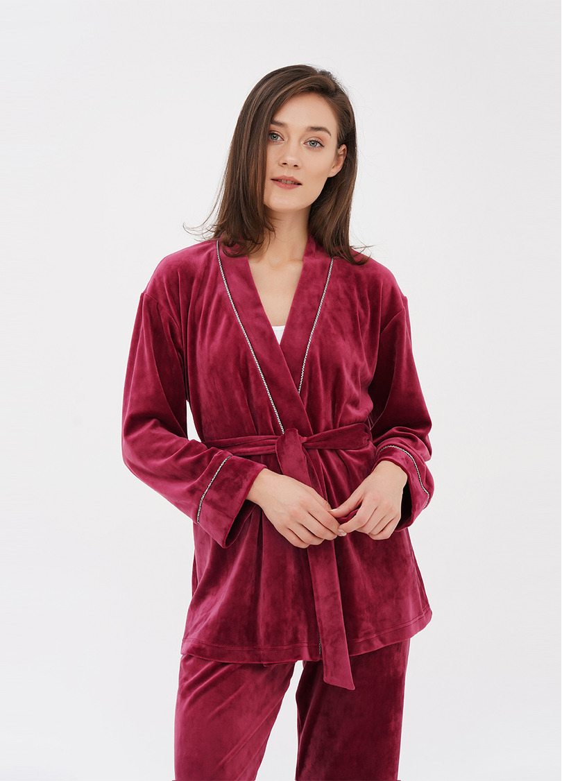 Велюровий жакет на запах SOFT WINTER 4501/080 burgundi (бордовий)