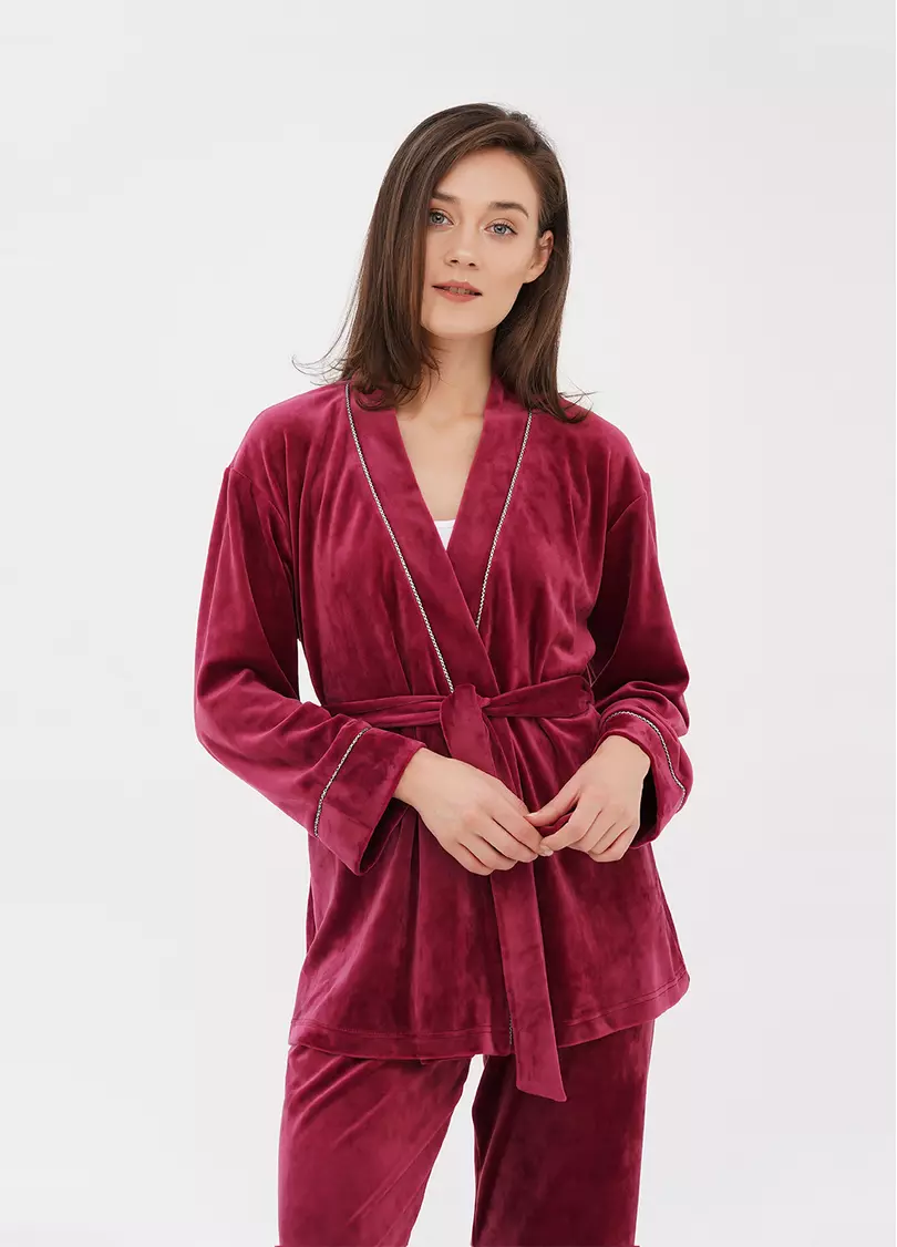 Велюровый жакет на запах SOFT WINTER 4501/080 burgundi (бордовый)