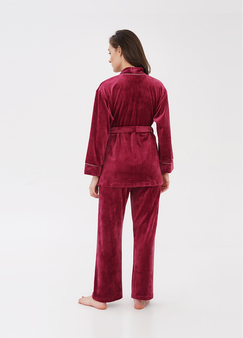 Велюровий жакет на запах SOFT WINTER 4501/080 burgundi (бордовий)