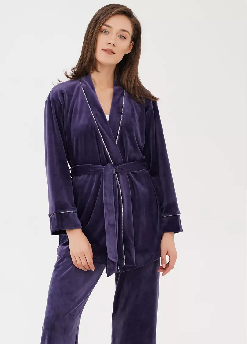 Велюровый жакет на запах SOFT WINTER 4501/080 eggplant (фиолетовый)