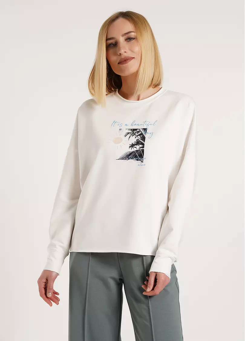 Світшот з принтом з необробленим краєм STREET STYLE PRINT 4420/180 milk (білий)