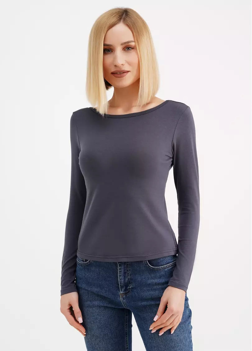 Лонгслив с открытой спиной T-SHIRT LONG SLEEVE 4908/010 greystone (серый)