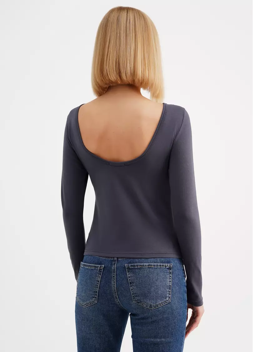 Лонгслив с открытой спиной T-SHIRT LONG SLEEVE 4908/010 greystone (серый)