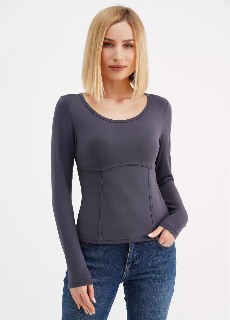 Лонгслів з імітацією корсету T-SHIRT LONG SLEEVE 4910/010 greystone (сірий)