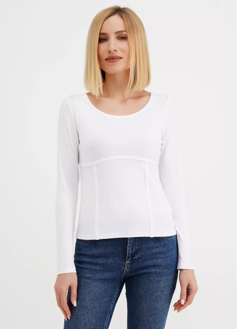 Лонгслив с имитацией корсета T-SHIRT LONG SLEEVE 4910/010 white (белый)