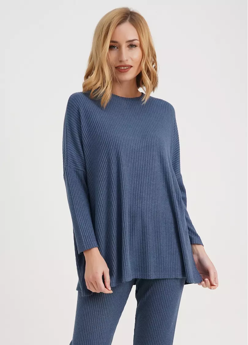 Лонгслів вільний в рубчик WARMLY TOUCH 4412/150 epruse (синій)