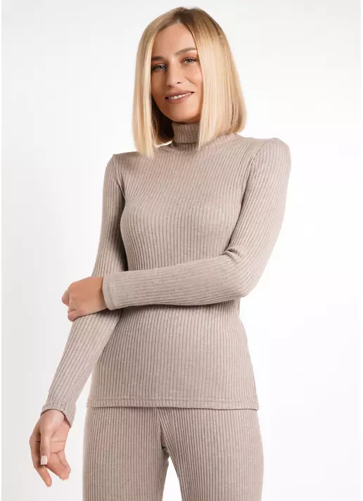 Вязаная водолазка в рубчик WARMLY TOUCH 4904/150 dark beige (бежевый)