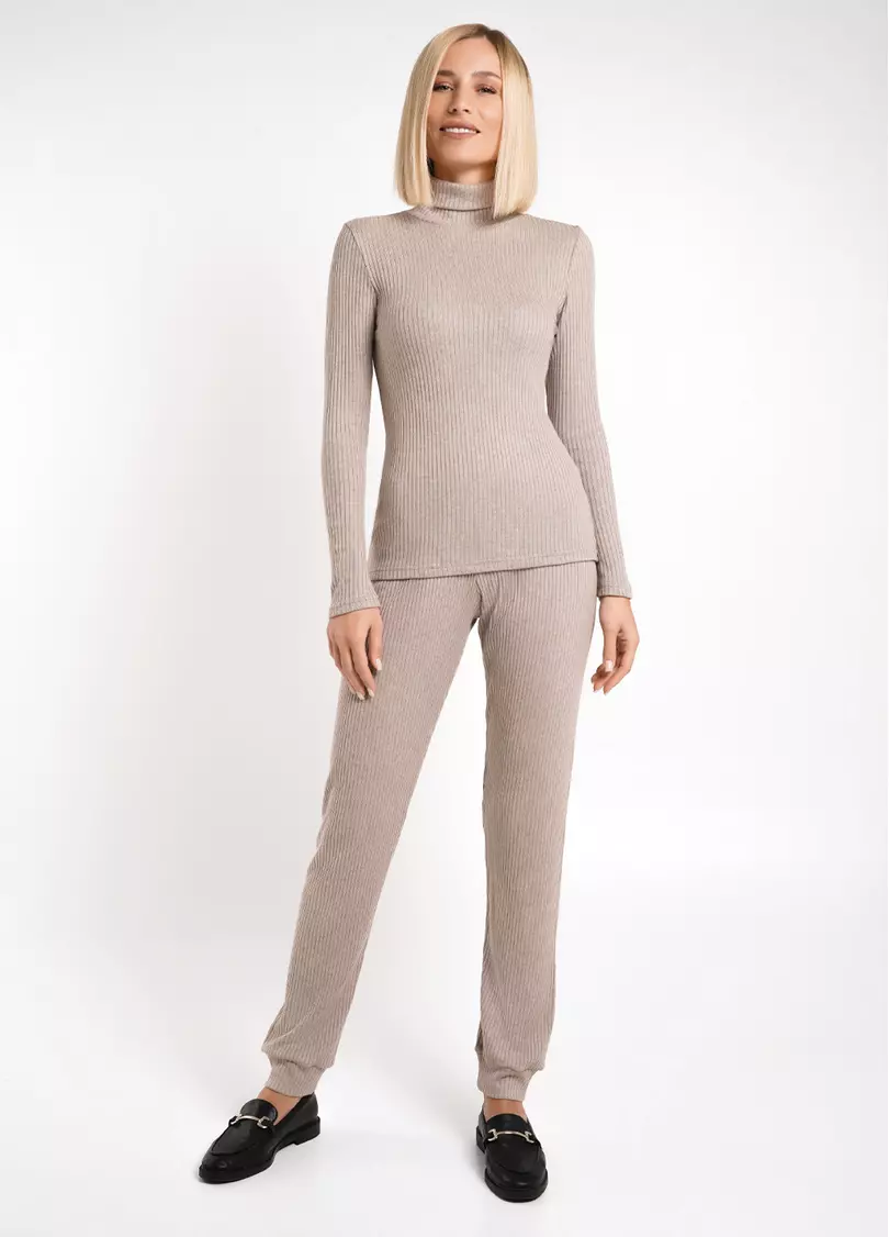 Вязаная водолазка в рубчик WARMLY TOUCH 4904/150 dark beige (бежевый)