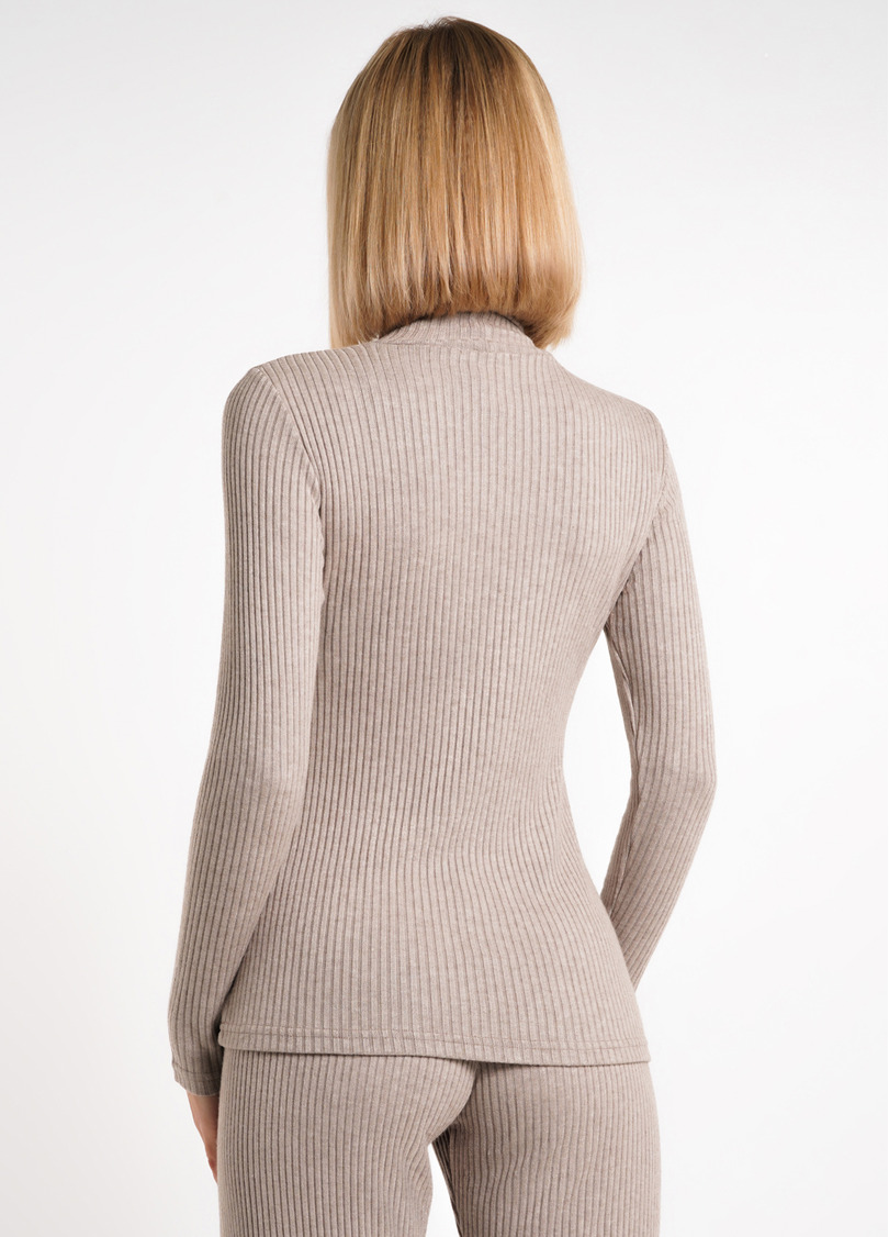 Вязаная водолазка в рубчик WARMLY TOUCH 4904/150 dark beige (бежевый)