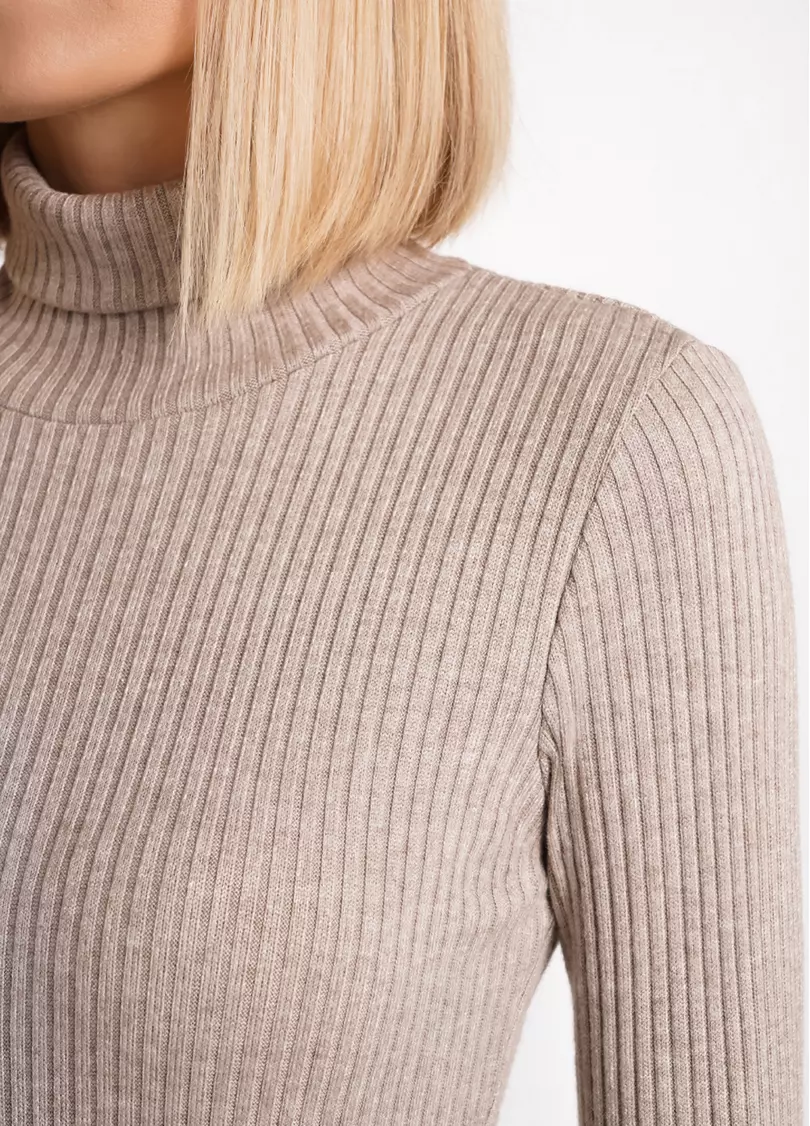 Вязаная водолазка в рубчик WARMLY TOUCH 4904/150 dark beige (бежевый)