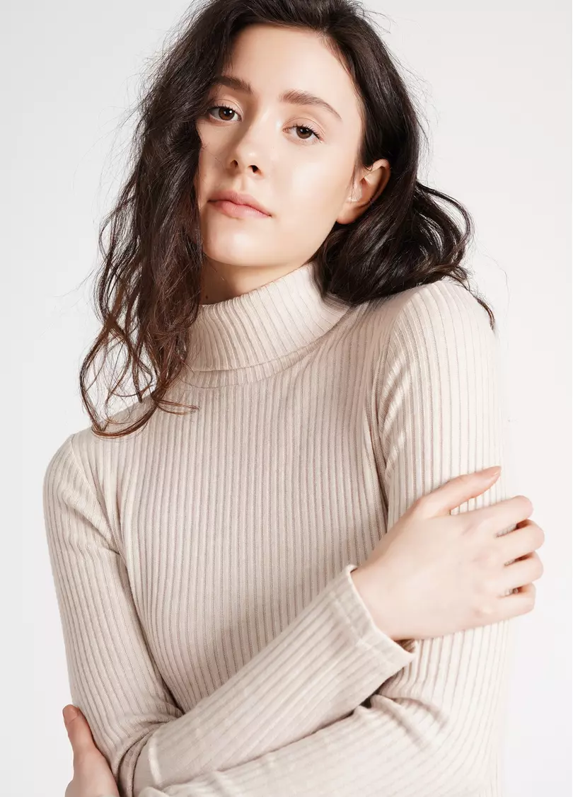 В'язана водолазка в рубчик WARMLY TOUCH 4904/150 milk (молочний)