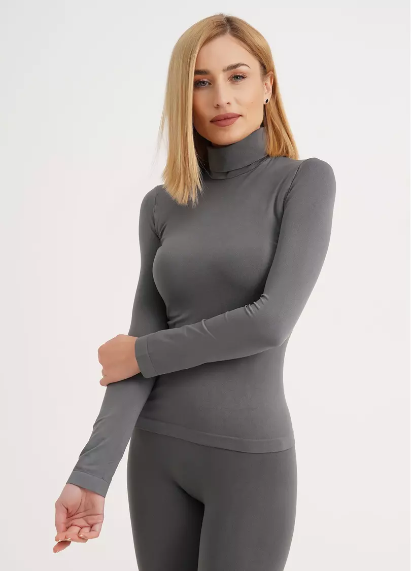 Бесшовная водолазка с высоким воротом DOLCEVITA MANICA LUNGA poppy seed (серый)