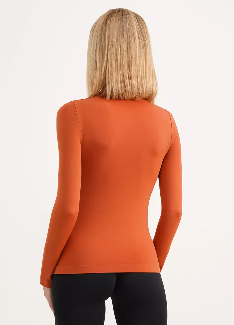 Безшовний лонгслів з низьким коміром LONG SLEEVE NECK burnt sienna (помаранчевий)