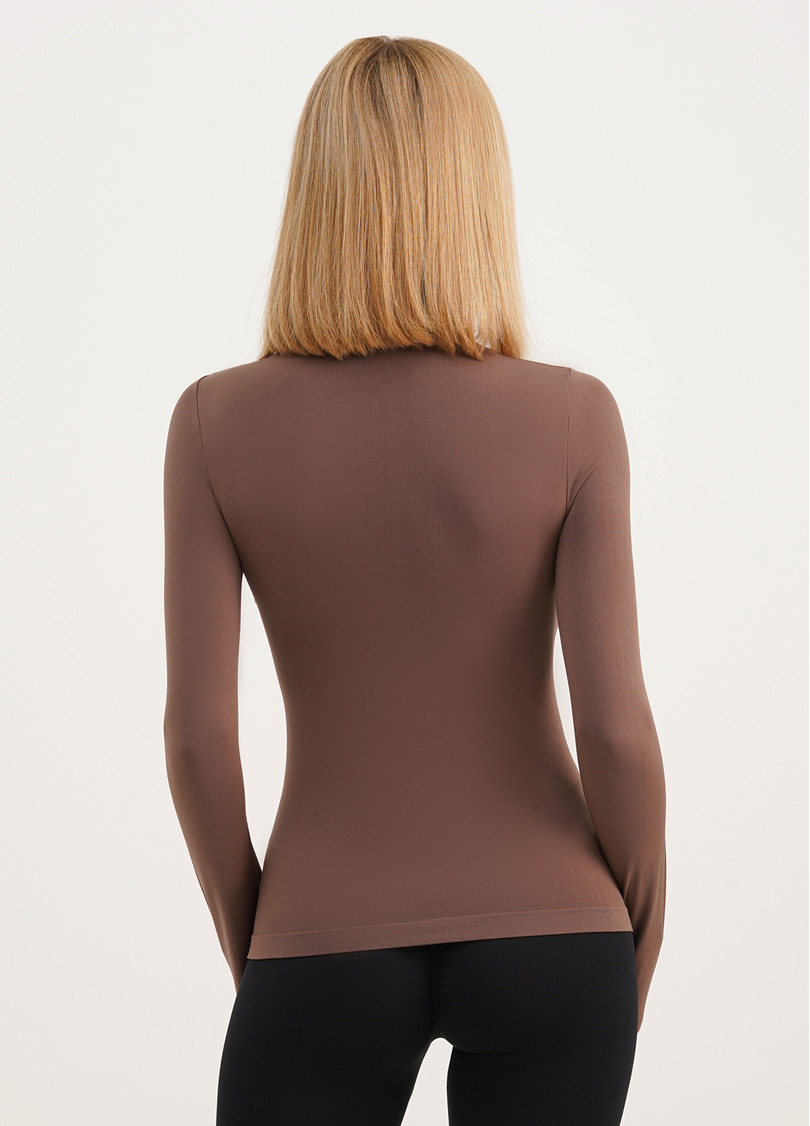 Безшовний лонгслів з низьким коміром LONG SLEEVE NECK deep taupe (коричневий)