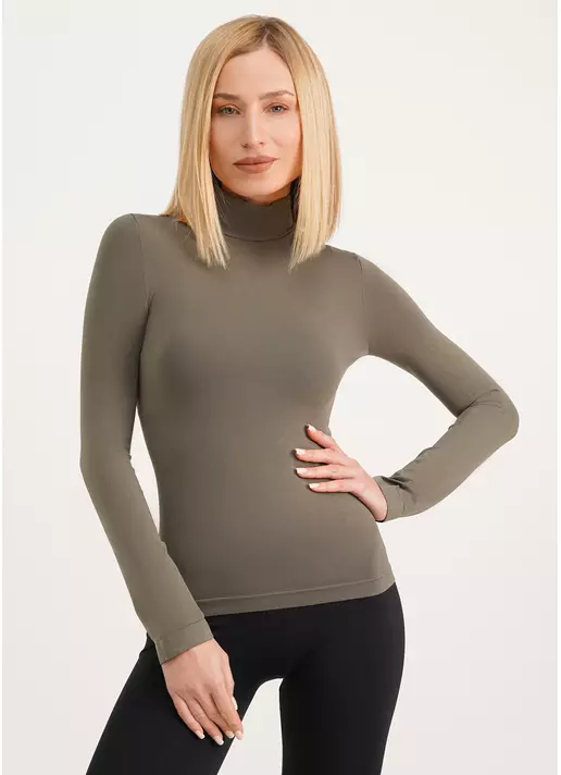Бесшовный лонгслив с низким воротником LONG SLEEVE NECK khaki (зеленый) Бесшовный лонгслив с низким воротником LONG SLEEVE NECK khaki (зеленый)
