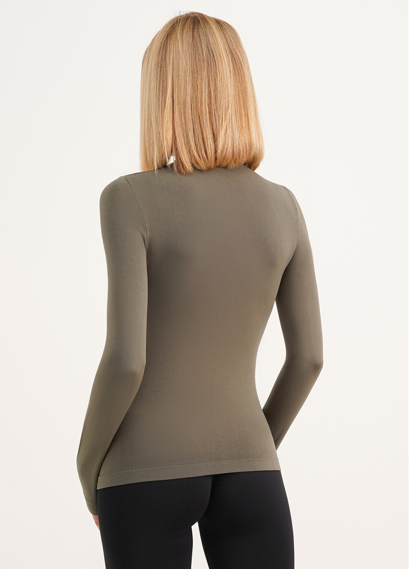 Безшовний лонгслів з низьким коміром LONG SLEEVE NECK khaki (зелений)