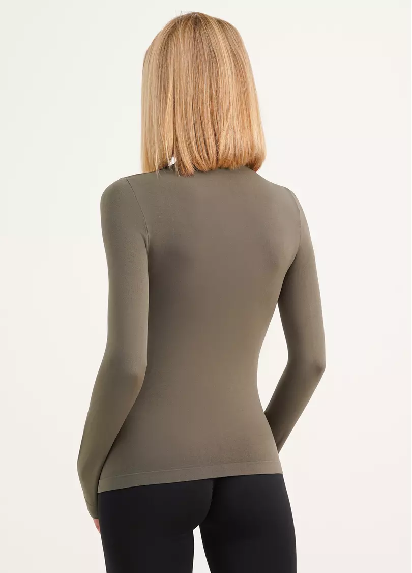 Безшовний лонгслів з низьким коміром LONG SLEEVE NECK khaki (зелений)