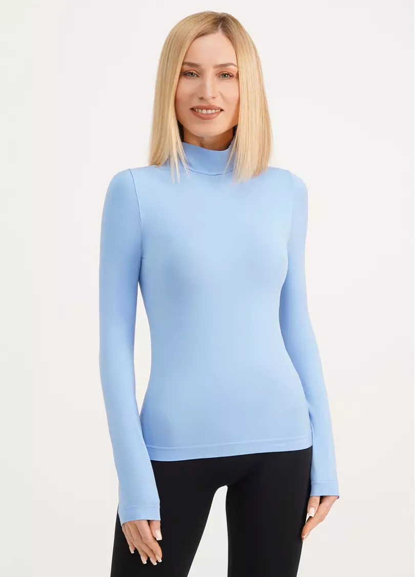 Безшовний лонгслів з низьким коміром LONG SLEEVE NECK lacecap hydrangea (блакитний)