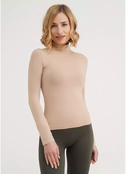 Бесшовный лонгслив с низким воротником LONG SLEEVE NECK naturale (бежевый)
