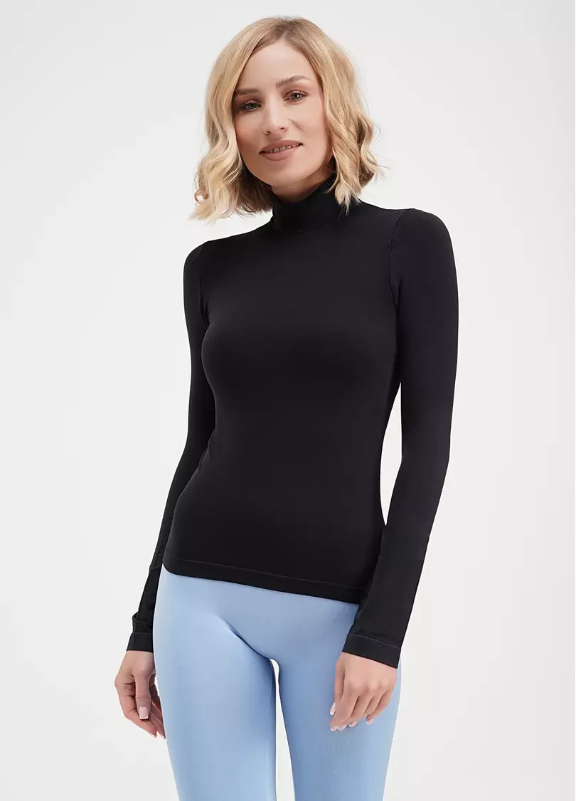 Бесшовный лонгслив с низким воротником LONG SLEEVE NECK nero (черный)