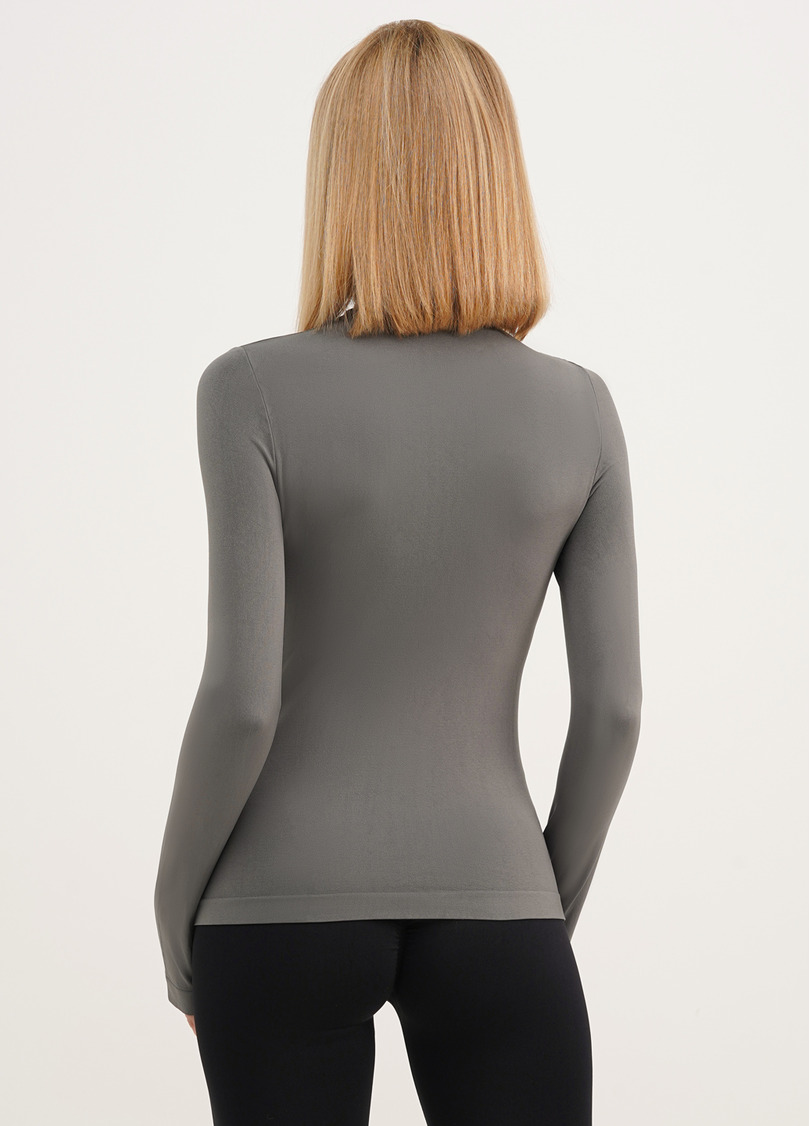 Безшовний лонгслів з низьким коміром LONG SLEEVE NECK poppy seed (сірий)