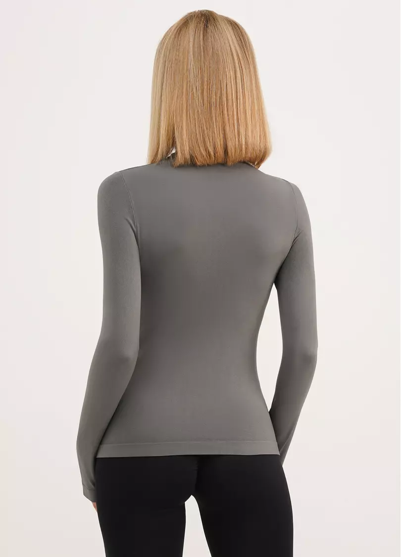 Безшовний лонгслів з низьким коміром LONG SLEEVE NECK poppy seed (сірий)