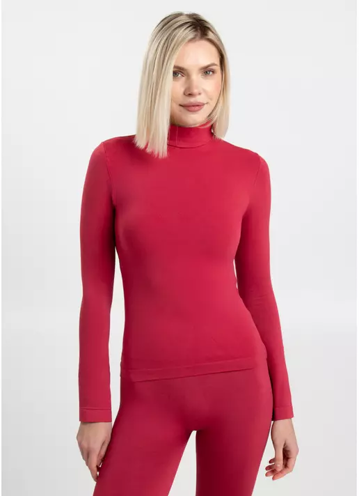 Безшовний лонгслів з низьким коміром LONG SLEEVE NECK winterberry (червоний)