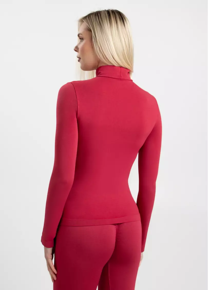 Безшовний лонгслів з низьким коміром LONG SLEEVE NECK winterberry (червоний)