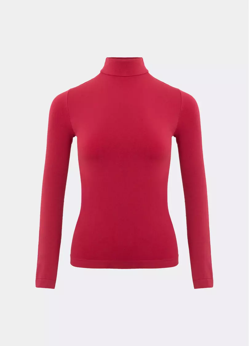 Безшовний лонгслів з низьким коміром LONG SLEEVE NECK winterberry (червоний)