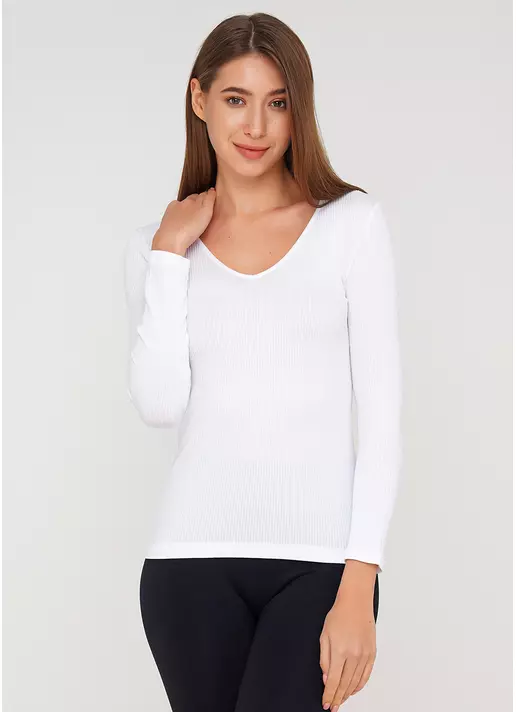 Жіночий джемпер в рубчик MAGLIA RIB SCOLLO V (білий)