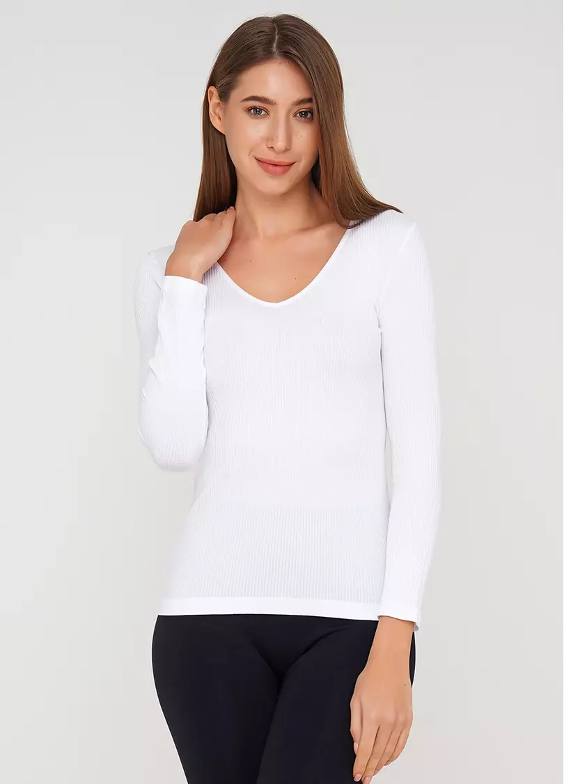 Жіночий джемпер в рубчик MAGLIA RIB SCOLLO V (білий)