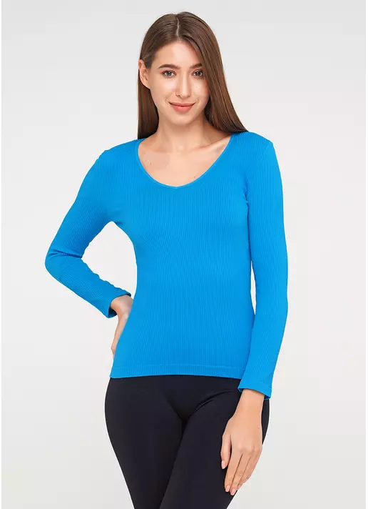 Жіночий джемпер в рубчик MAGLIA RIB SCOLLO V (яскраво-блакитний)