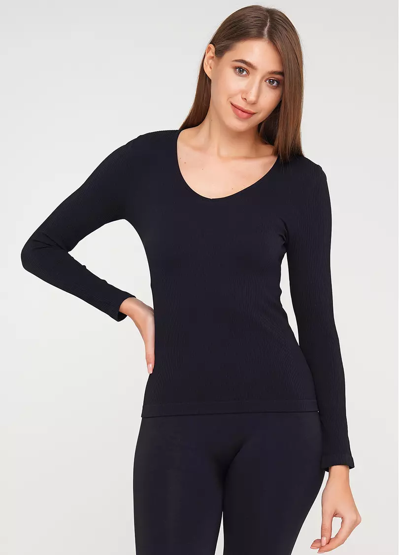 Жіночий джемпер в рубчик MAGLIA RIB SCOLLO V (чорний)