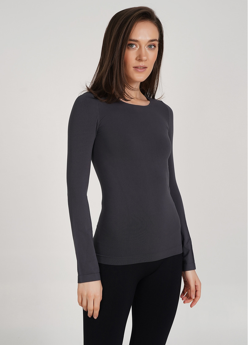 Безшовний лонгслів з круглим вирізом MAGLIA SCOLLO TONDO MANICA LUNGA ashes (сірий)