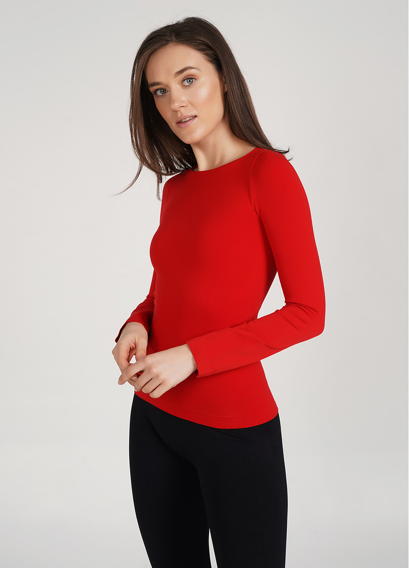 Безшовний лонгслів з круглим вирізом MAGLIA SCOLLO TONDO MANICA LUNGA aurora red (червоний)