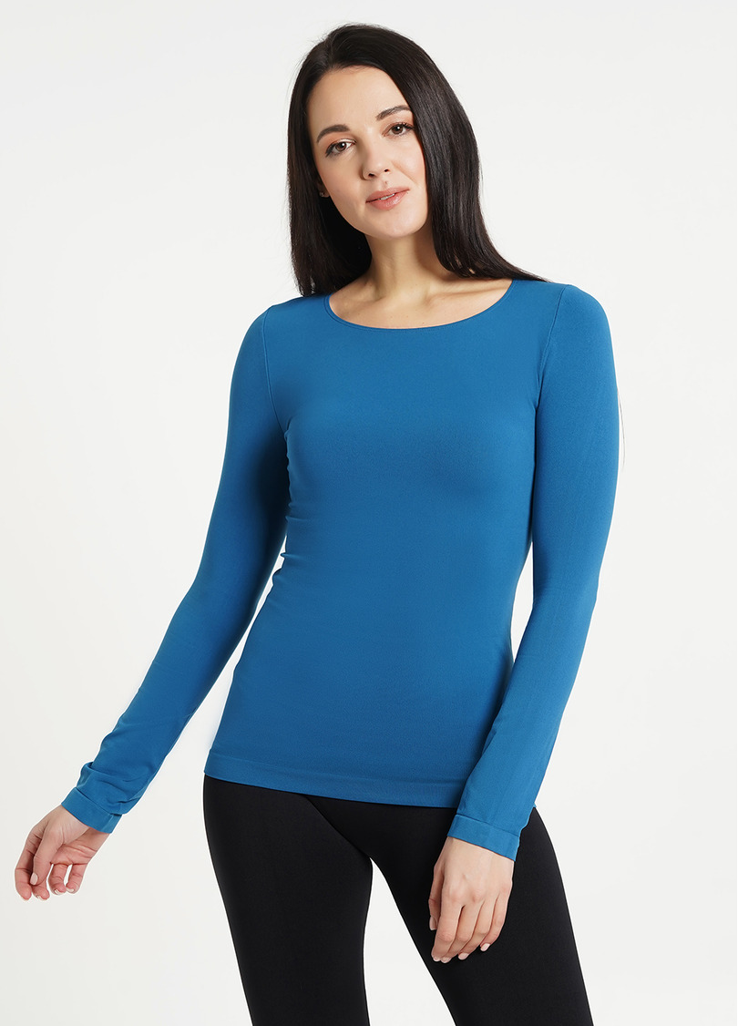 Бесшовный лонгслив с круглым вырезом MAGLIA SCOLLO TONDO MANICA LUNGA dark turquoise (синий)